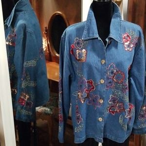 Tantrums Embroidered Jean Jacket Size Large